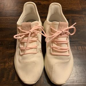 White and Pink Adidas Tubulars